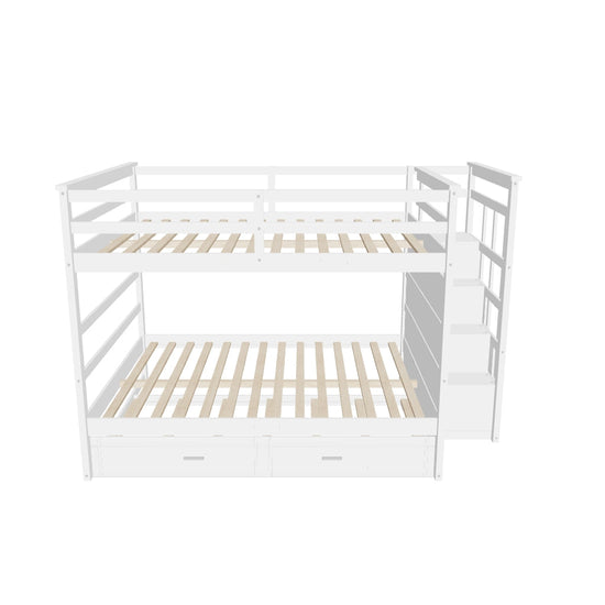 Full Size Bunk Beds with Stairs and Trundle, Storage for Kids, Adults