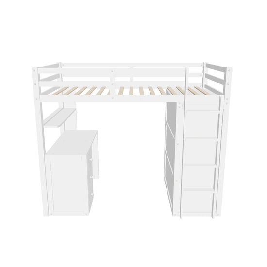 Wood Twin Loft Bed with Desk and Storage for Kids, Adults - [Wardrobe]