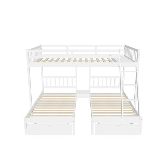 Full Over Twin & Twin Triple Bunk Beds with Storage - Drawers, Table, Wood