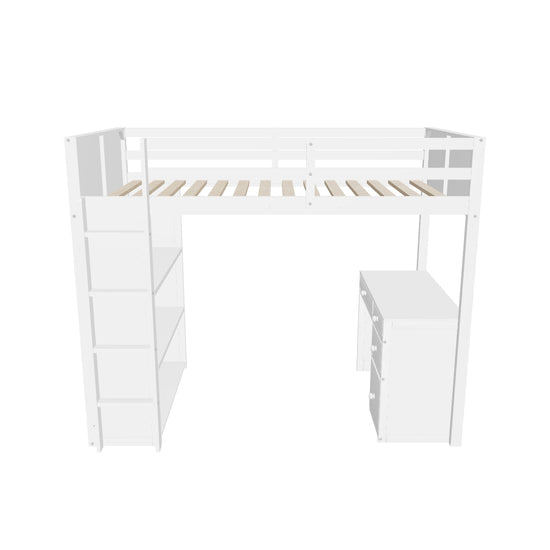 Twin Size Loft Bed with Desk and Storage Drawers, Shelves for Adults, Kids - [Wood]