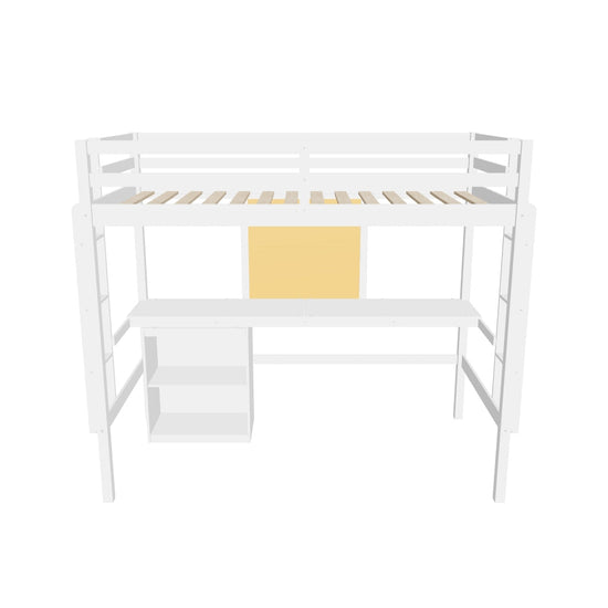 Wood Twin Loft Bed with Desk and Storage for Adults, Kids - [Cabinet]