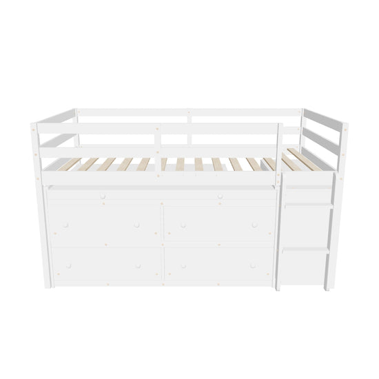 Low Twin Loft Bed with Desk and Storage Drawers for Kids, Toddler