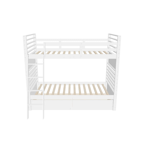 Convertible Twin Over Twin Wooden Bunk Beds with Storage Drawers