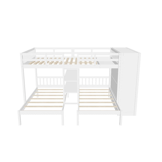 Low Full Over Twin&Twin Triple Bunk Bed with Storage for Kids - [Wardrobe]