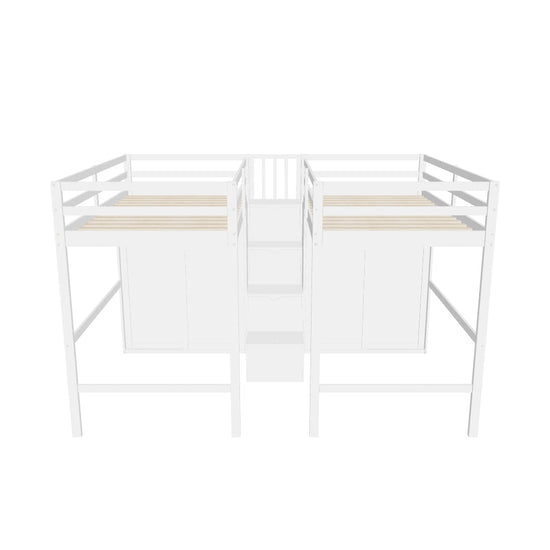 Double Twin Loft Beds with Stairs and Storage for Kids, Adults - [Wardrobe]