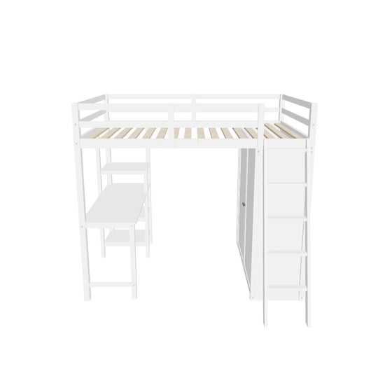 Full Size Loft Bed with Desk and Storage for Adults, Kids - [Wardrobe]