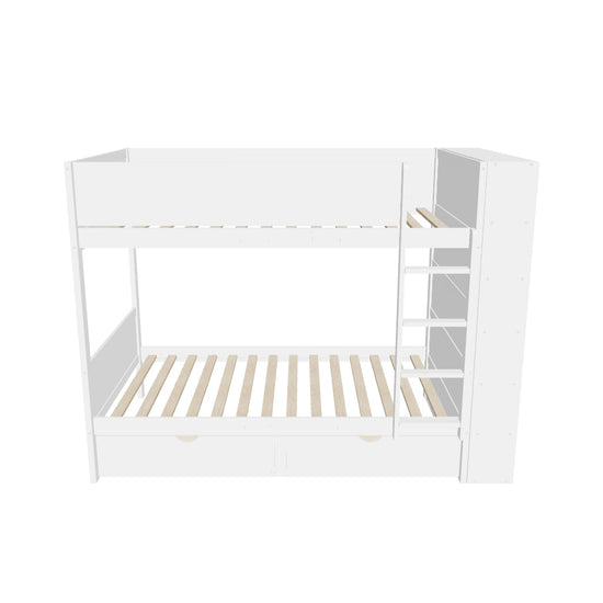 Wooden Twin Over Twin Bunk Beds with Storage Drawers, Shelves