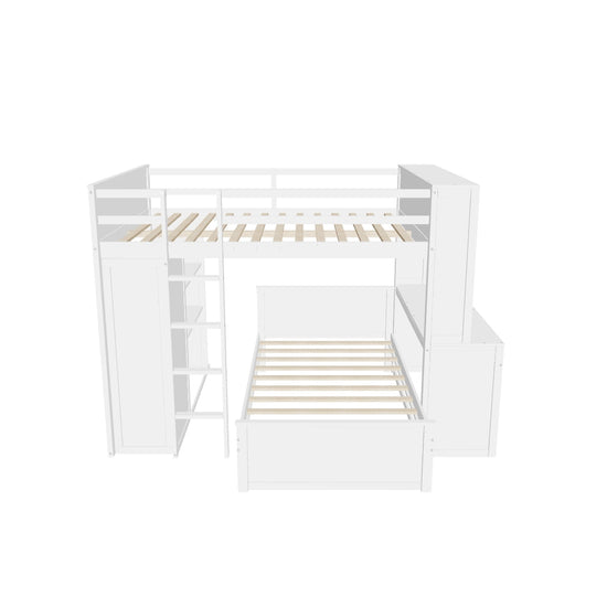 Full Over Twin Loft Bunk Beds with Desk and Storage - [Drawers, Shelves, Wardrobe]