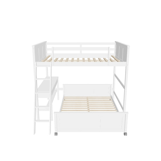 L-Shaped Full Over Full Bunk Beds with Desk and Storage Drawers Wooden