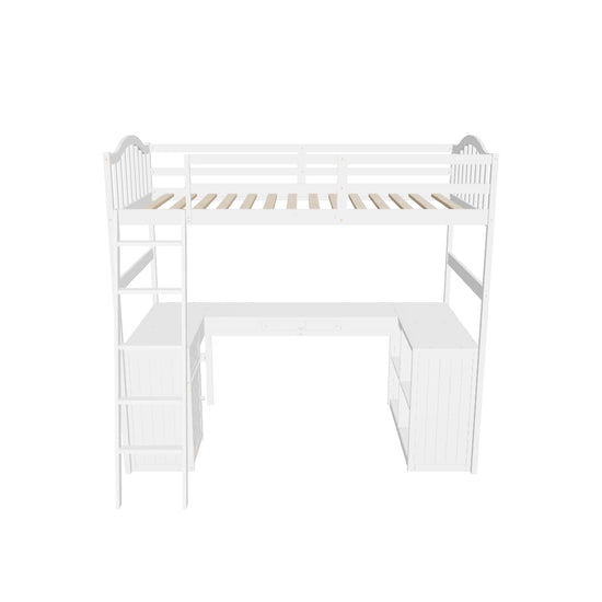 Twin High Loft Bed with Desk and Drawers, Shelves - [Cabinet, Ladder, Wood]