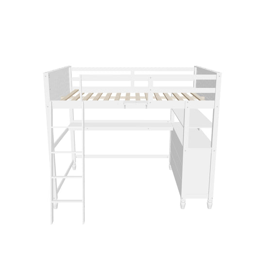 Full Size Loft Bed with Desk and Storage Dresser for Adult, Kids - [Wood, Drawers, Shelves]