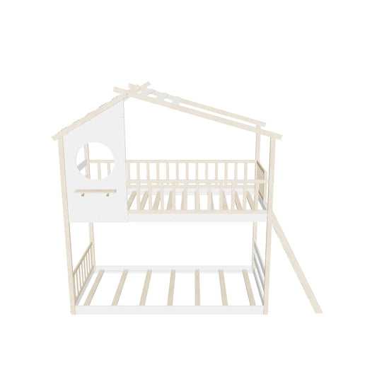 Low to Floor Twin Over Twin House Bunk Beds for Toddler, Kids - [Wood]