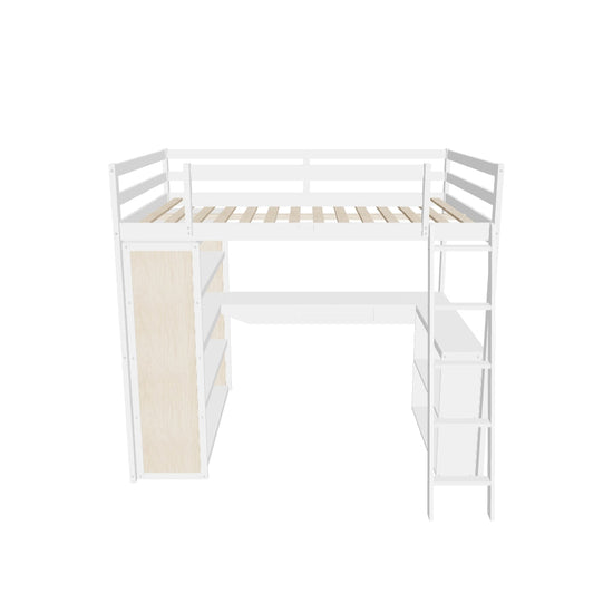 Modern Full Size Loft Bed with Desk and Storage for Kids, Junior - [Wood, Drawers, Shelves]