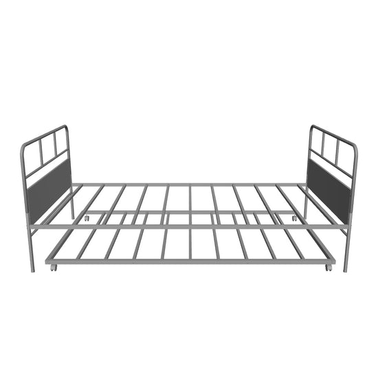 Twin Size Metal Day Bed Frame with Twin Trundle - [Backless]