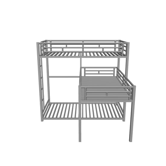 L-Shaped Low Twin Triple Bunk Beds for Kids, Toddler- [Metal, Floor]