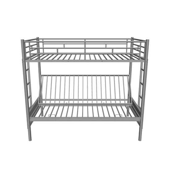 Twin Over Full Futon Bunk Beds with 2 Ladders - [Black, Metal]