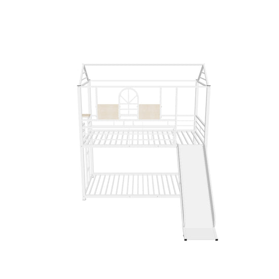 Low House Twin Over Twin Bunk Beds with Slide for Kids Toddler - [Metal]