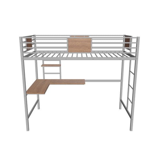 Metal Twin High Loft Bed with Desk and Shelve for Adults Teenagers