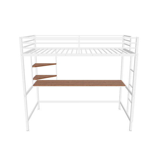 Metal Twin Loft Bed with Desk and Storage Shelves for Adults, Teens