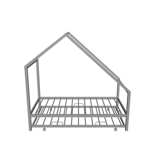 Twin Size Metal Tent House Bed Frame with Twin Trundle Bed