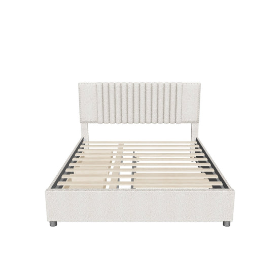 Upholstered Platform Queen Size Bed Frame with Storage and Twin XL Trundle - [Drawers, Headboard]