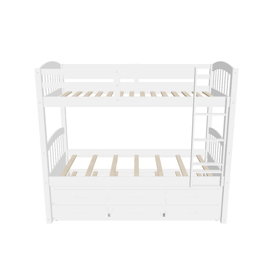 Twin Over Twin Convertible Bunk Beds with Trundle and Storage - [Wooden]