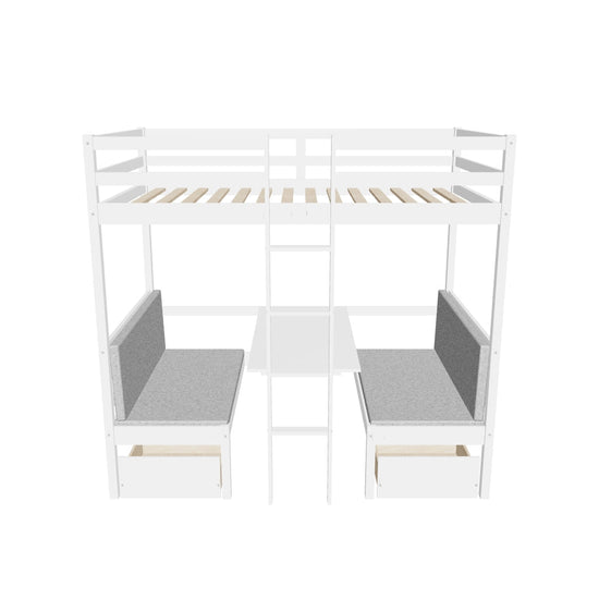 Convertible Twin Loft Bed with Couch and Table, Storage - [Wood, Drawers]