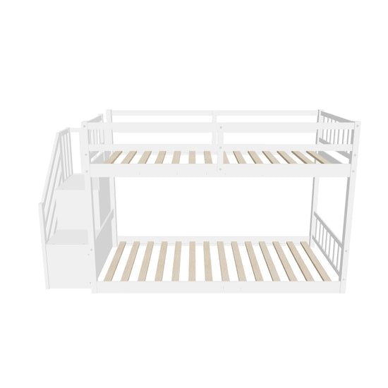 Low Twin Over Twin Toddler Bunk Beds with Stairs - [Floor]