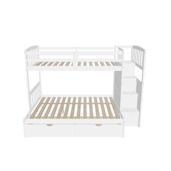 Twin Over Twin/Full Convertible Bunk Beds with Stairs and Storage - [Drawers, Shelves, Cabinet]