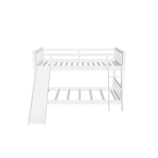 Low Twin Over Twin Bunk Beds with Slide for Kids Toddler - [Wooden, Floor, Interchangeable]