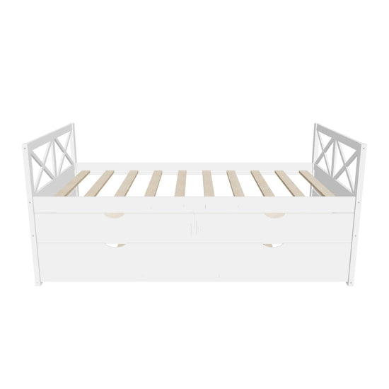 Twin Daybed with Trundle and Storage Drawers for Kids Adults - [Wood, Backless]