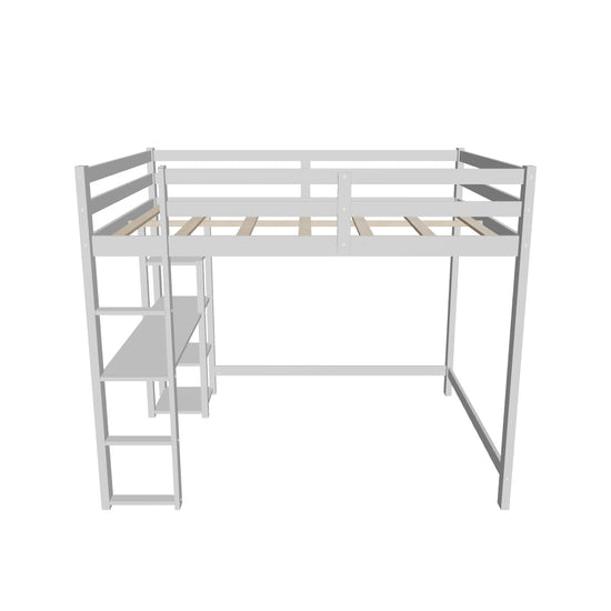 Heavy-Duty Full Size Loft Bed with Desk and Shelves for Adult, Junior - [Wood, Medium]