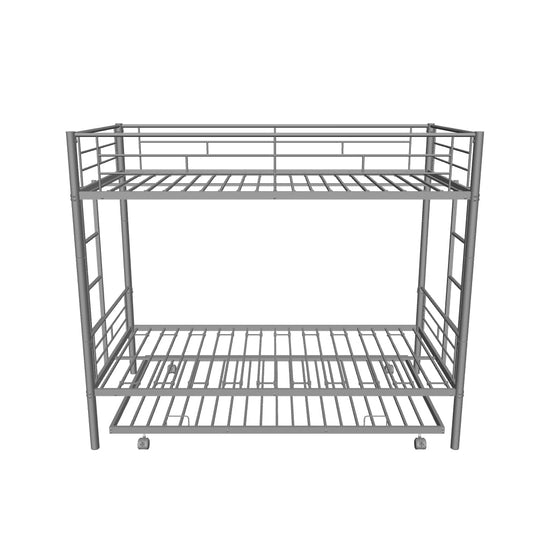 Metal Twin Over Twin Bunk Bed with Trundle - [Convertible, Noise Reduced]