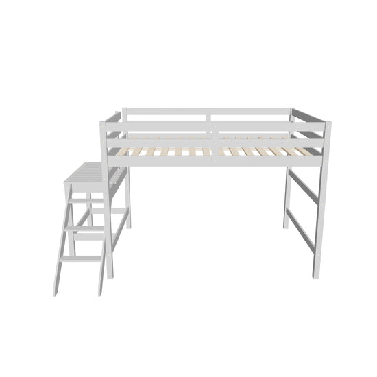 Full Size Low Wooden Loft Bed with Ladder for Kids