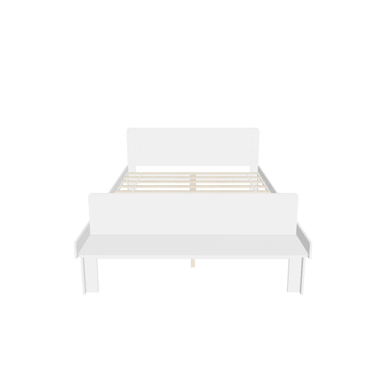 Full Size Kids Bed Frame with Headboard and Footboard Bench, Storage