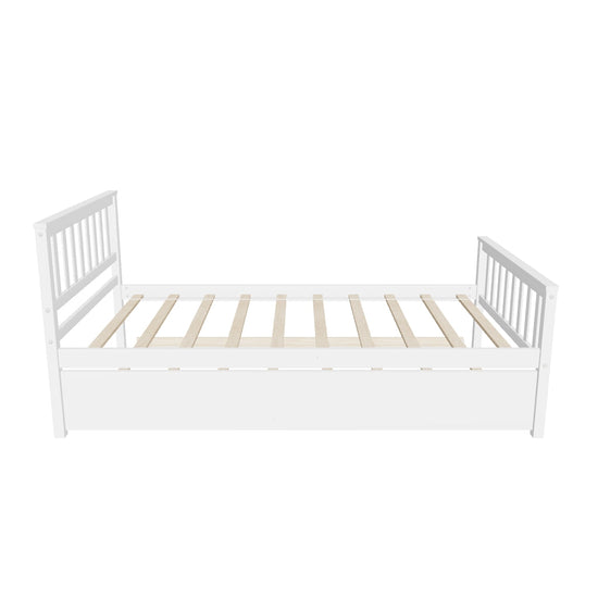 Twin Platform Bed Frame with Twin Trundle and Headboard - [Wooden, Footboard]