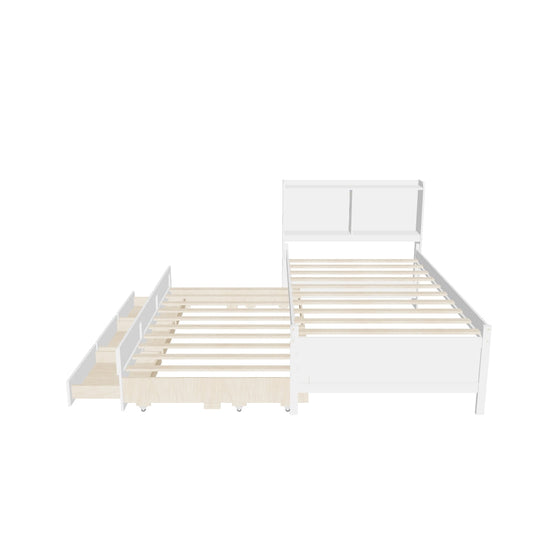 Wood Twin Captains Bed with Storage and Headboard, Twin Trundle Bed