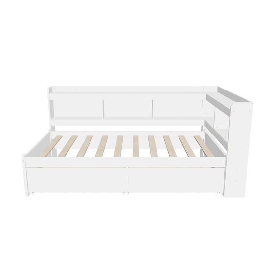 Wood Twin Daybed with Storage - [Drawers, L-Shaped Bookcases]