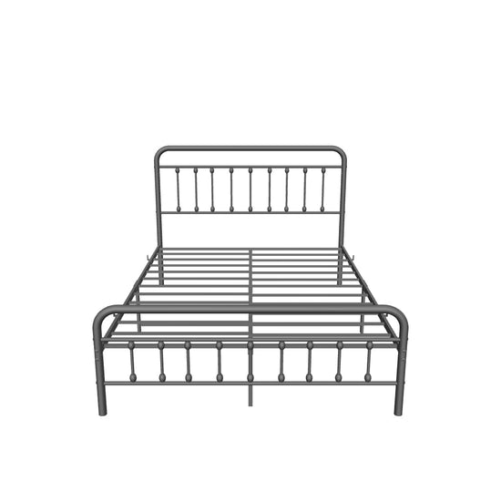 Vintage Queen Size Metal Bed Frame with Slats Headboard