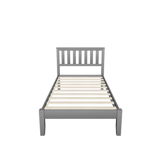 Wood Twin Size Platform Bed Frame with Headboard - [Mattress Foundation]