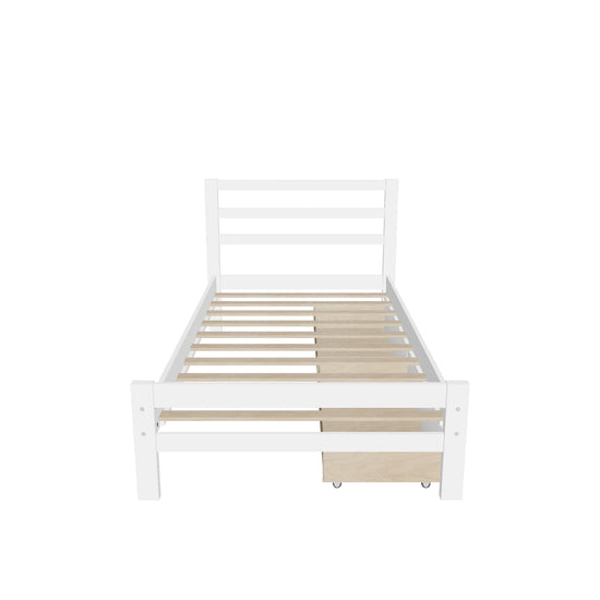 Twin Wooden Platform Bed with Storage and Headboard