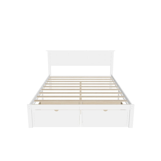 Full Size Platform Bed Frame with Under bed Storage - [Wooden, Drawers]