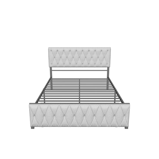 Metal Full Size Upholstered Storage Bed with Headboard and Drawers