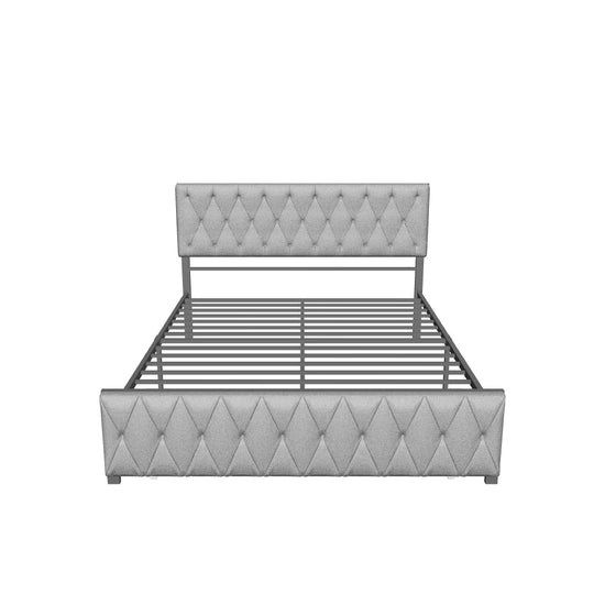 Metal Queen Size Upholstered Storage Bed with Headboard and Drawers