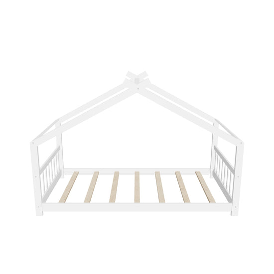 Wooden Twin Low House Bed Frame for Toddler, Kids