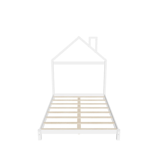 Low Full Size Wooden Toddler Bed with House-Shaped Headboard