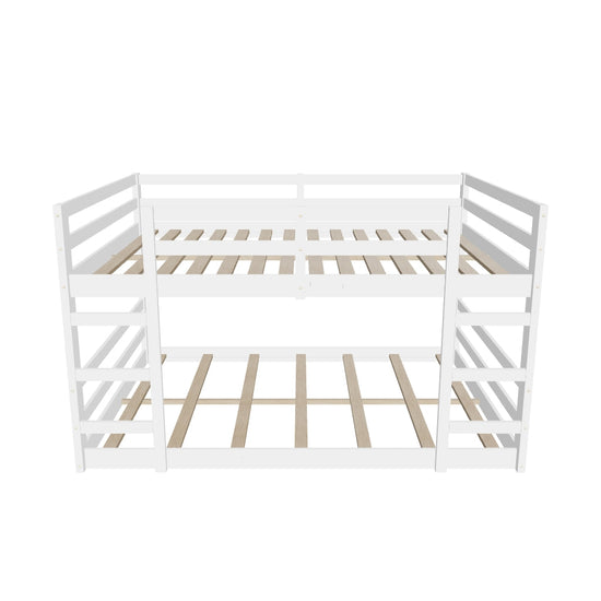 Modern Low Full Over Full Bunk Beds for Kids Toddler with 2 Ladders - Wooden