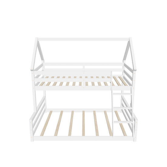 Montessori Low Twin Over Full House Bunk Beds for Kids Toddler - [Wooden, Convertible]