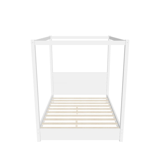 Wooden Modern Low Profile Queen Canopy Bed Frame with Headboard