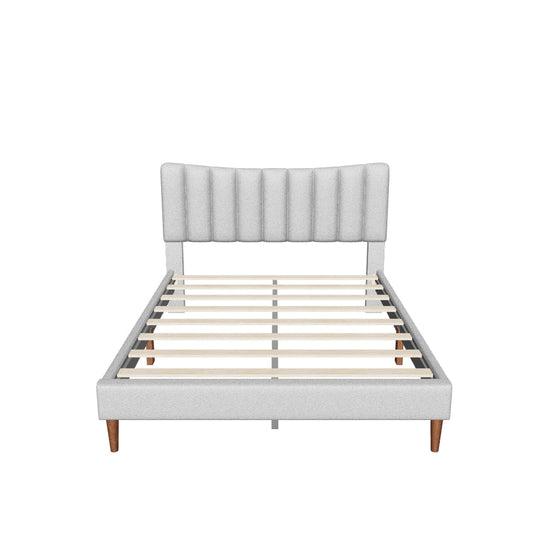 Full Size Linen Upholstered Platform Low Bed Frame with Headboard